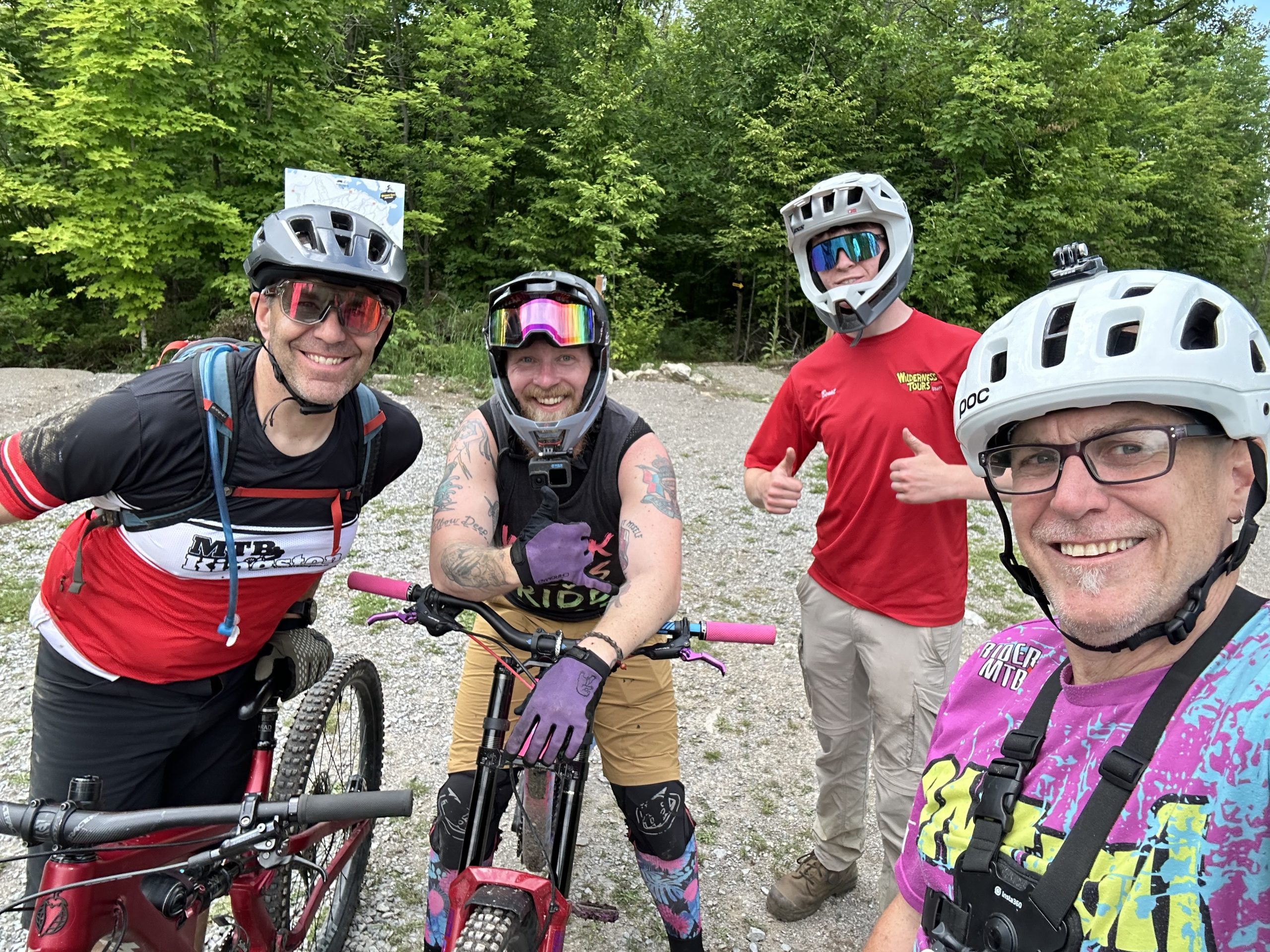 Group shot at Wilderness Tours Bike Park's preak