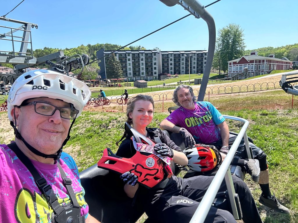 Tim. Sabina and Mike going up the chairlift at Horseshoe Resort