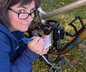 Stoked Mel checking suspension