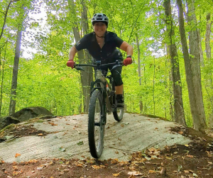 Stoked Mel riding a slab